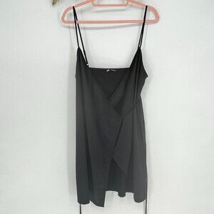 Zara Slip Wrap Dress Size Medium Black Satin